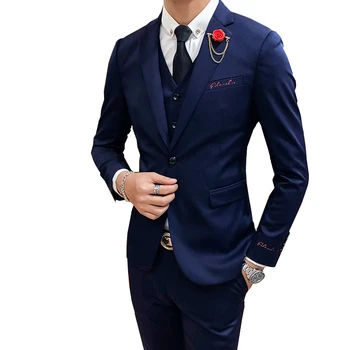 

High quality men suit three-piece set slim design men suit Blazer jacket with pant and vest 6 color mens suits Blazers 2020