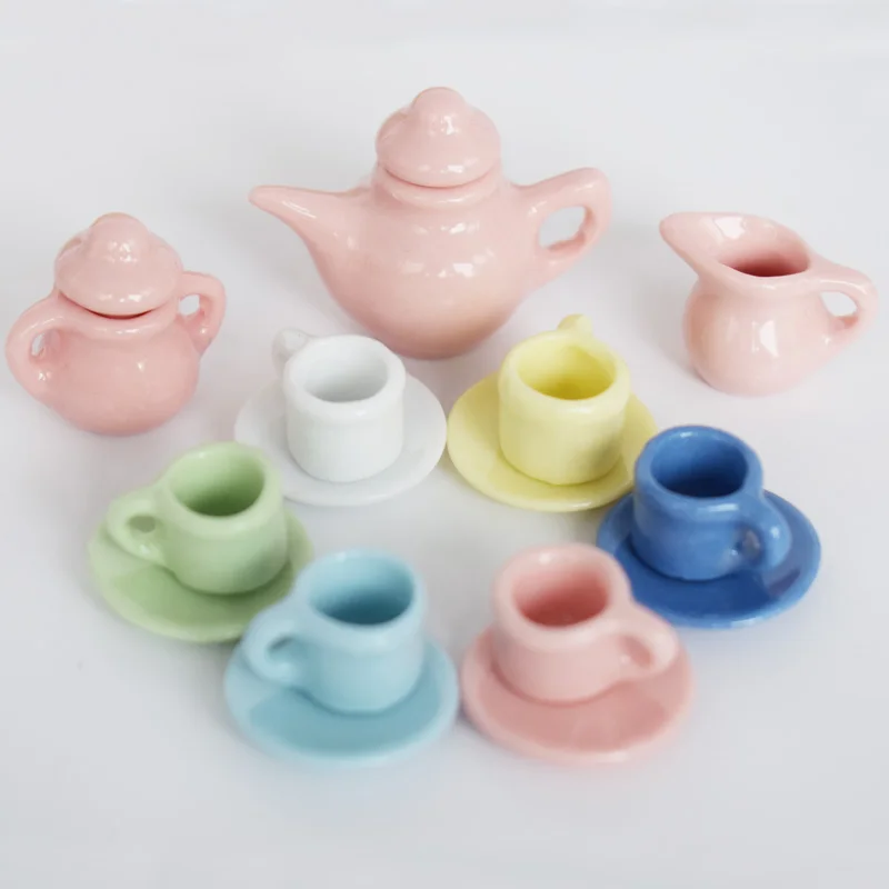 

Cute Mini Dollhouse Miniature Porcelain Teapot Cup Set Play Kitchen Tableware Set for 1/6 Blyth Barbi Doll Toy