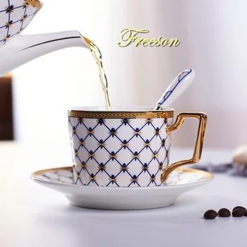 

Bone China Coffee Cup Saucer Spoon Set 200ml Nordic Tea Cup Golden Porcelain Tea Set Advanced Ceramic Teacup Cafe Espresso Cup