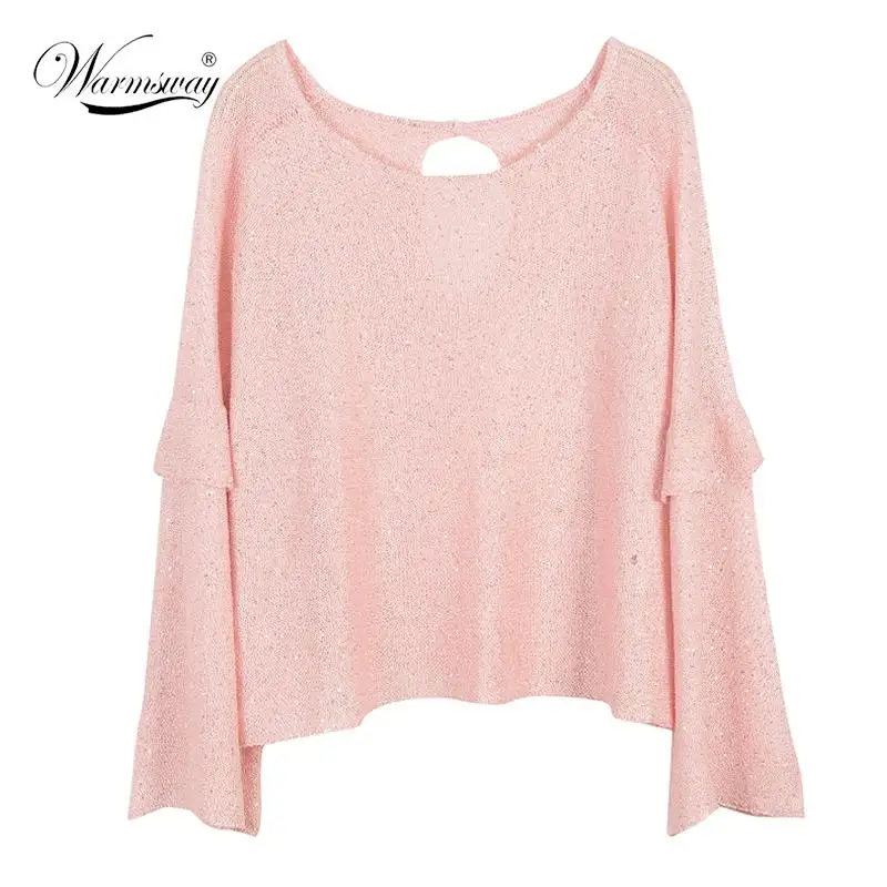 Sexy Hollow Out Long lantern Sleeve Crochet Women Knitting Shiny Glitter Bling Joker Metal Woman Blouse Geometry Blusas WS-069