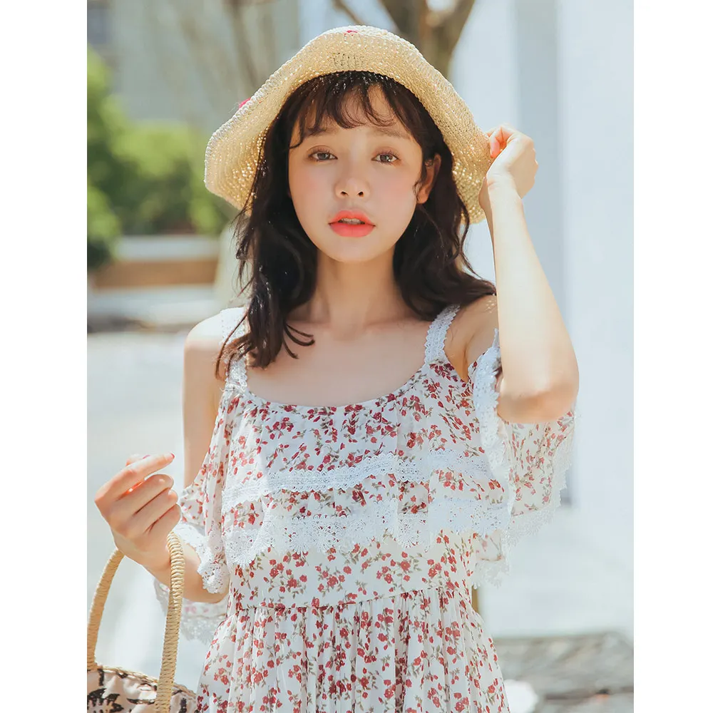 Женские офисные пляжные японские Kawaii Ulzzang Цветочные платья женские милые