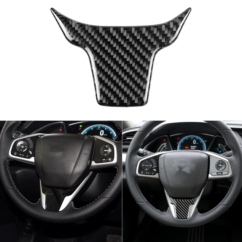 

Carbon Fiber Steering Wheel Cover Sticker Panel Frame Trim Interior For 16-18 2016+ Honda Civic (10th Gen)