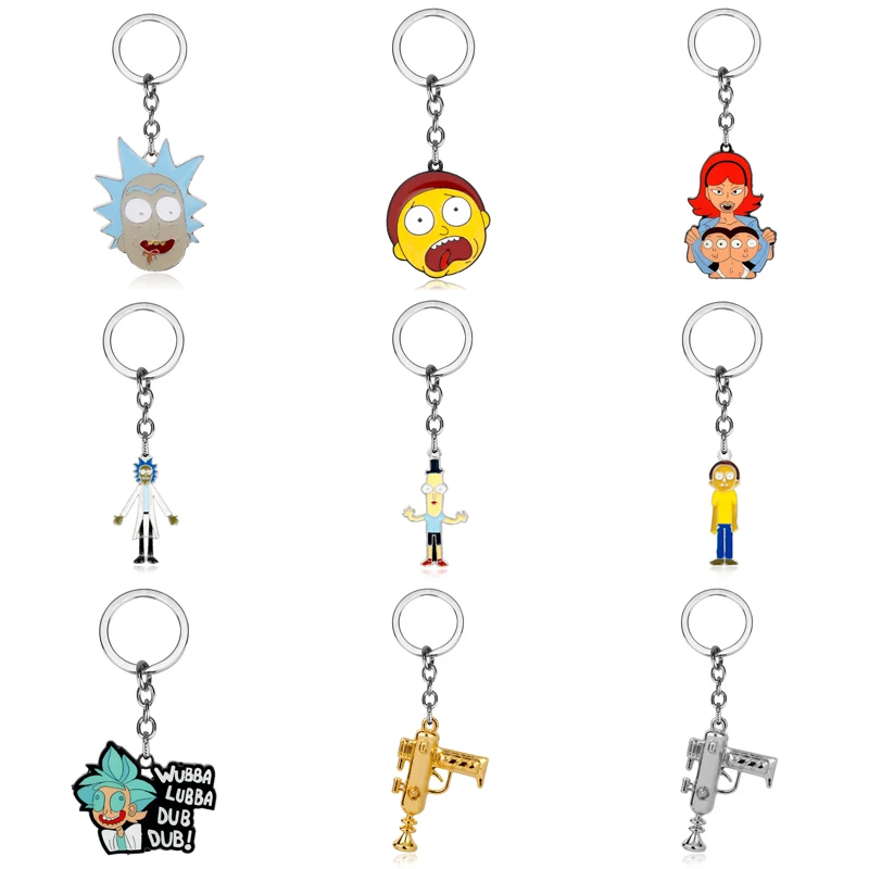 

Cartoon Rick And Morty Cosplay Key Chain Figure Cosplay Key Rings Gun Weapon Charm Pendant Key Holder Portal Gifts