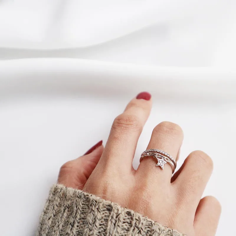 

2017 New High Quality 925 Sterling Silver Sparkling Stars Stackable Rings For Women Jewelry Gift