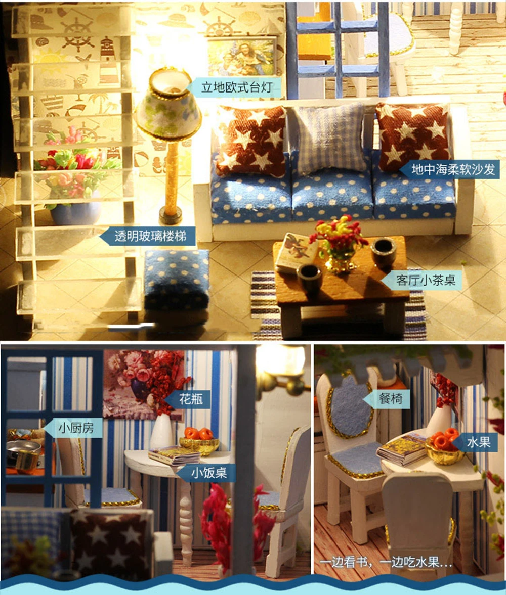 Diy Assemble Doll House Toy Wooden Miniatura Doll Houses Handmade Doll House Toys With Furniture Led Lights Kids Birthday Gifts (13)