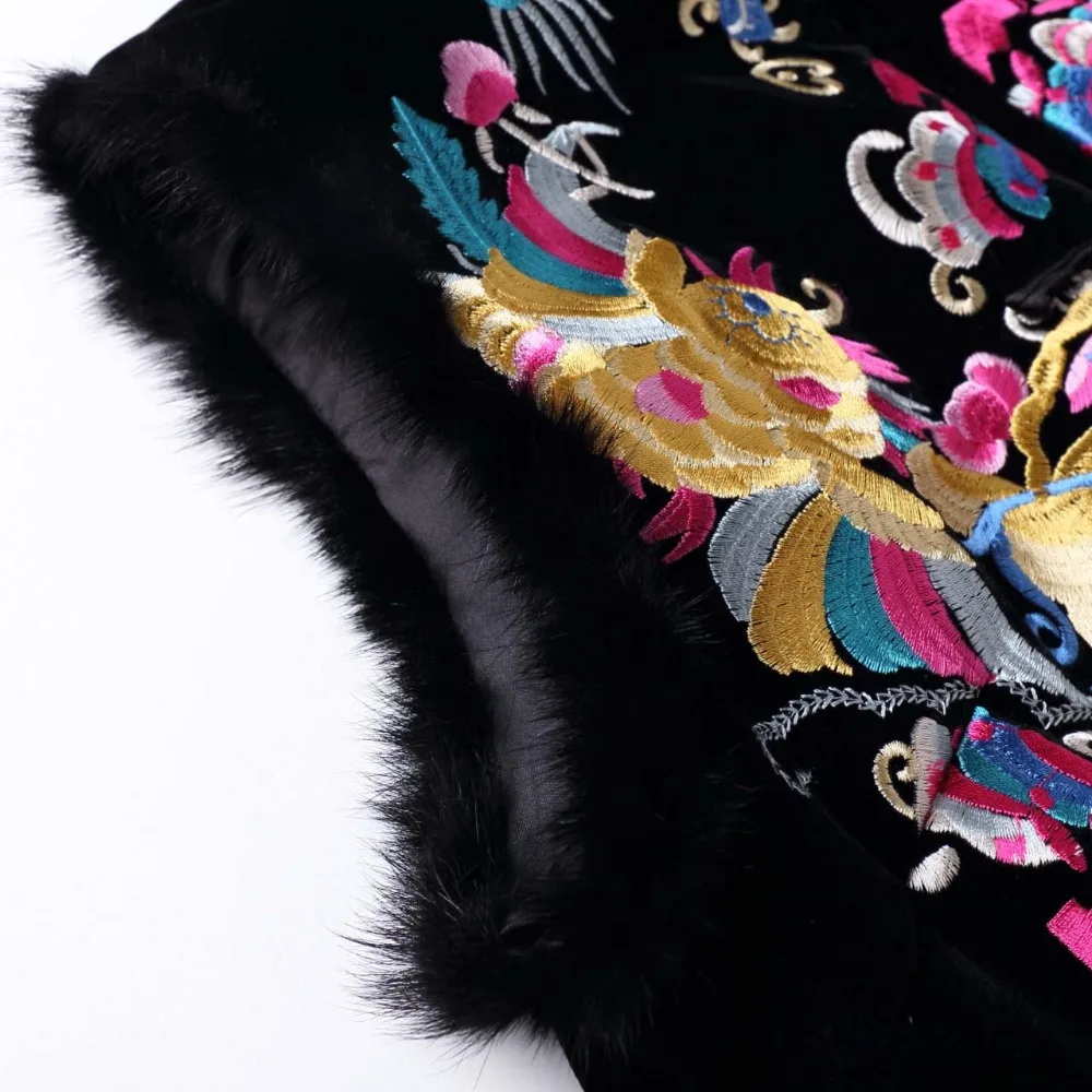 Китайское стильное Оригинальное Королевское пальто с вышивкой женское осенне-зимнее винтажное женское бархатное черное пальто-жилет парки женские s-xxxl