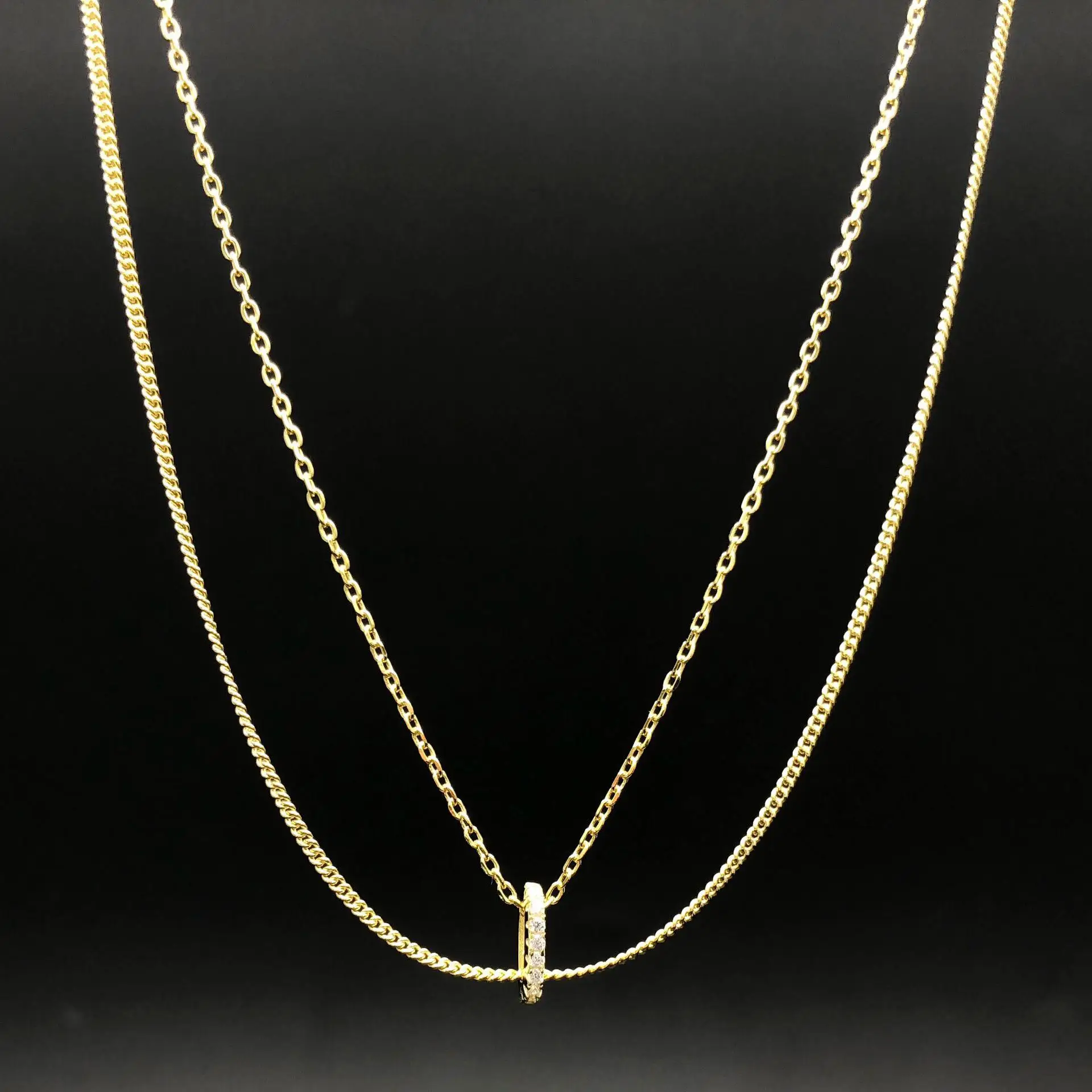 Двухслойная золотая цепочка с форзацем, кубический цирконий, ожерелье s& Кулоны, настоящее 925 пробы, серебряное ожерелье для женщин, хорошее ювелирное изделие - Цвет камня: Gold