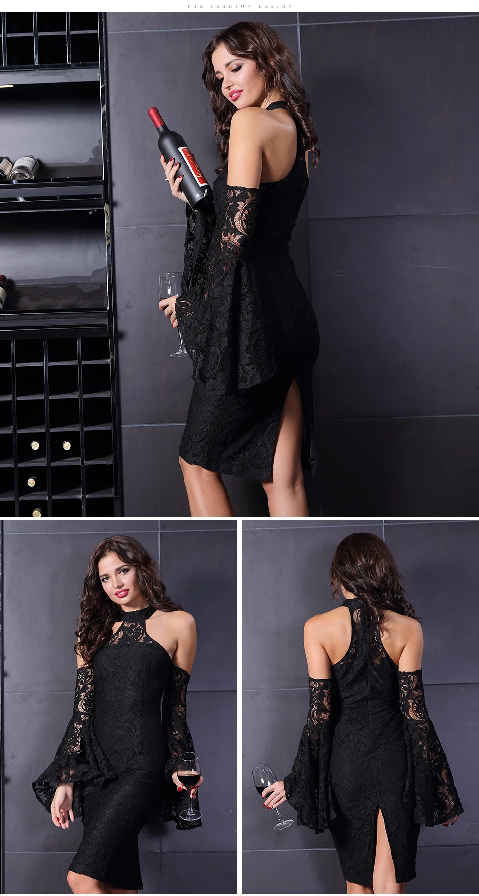 Женские модельные облегающее бандажное платье ADYCE, праздничное платье знаменитости, клубная одежда, черное кружевное модельное платье с лямкой на шее и широким рукавом, зима