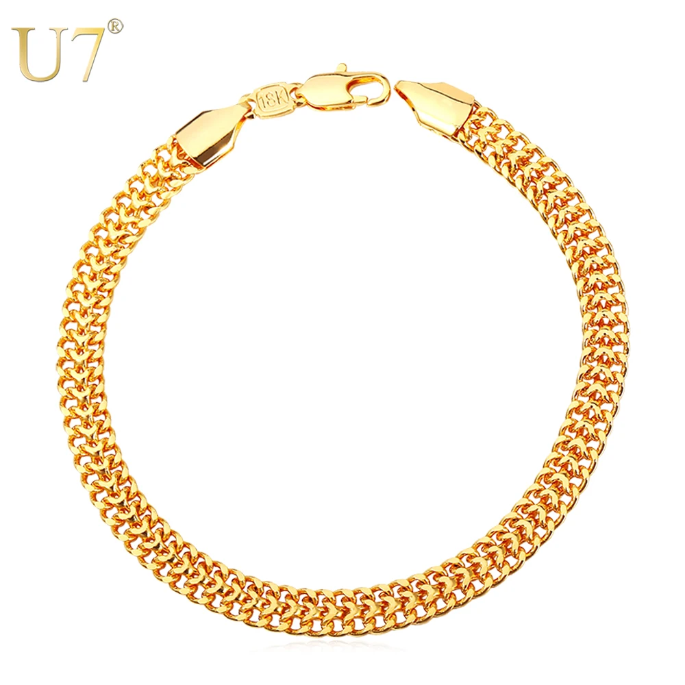 U7 Bracelet Men Jewelry Gold Color Wholesale Trendy 6MM Wide Mesh Chain & Link Mens Bracelets ...