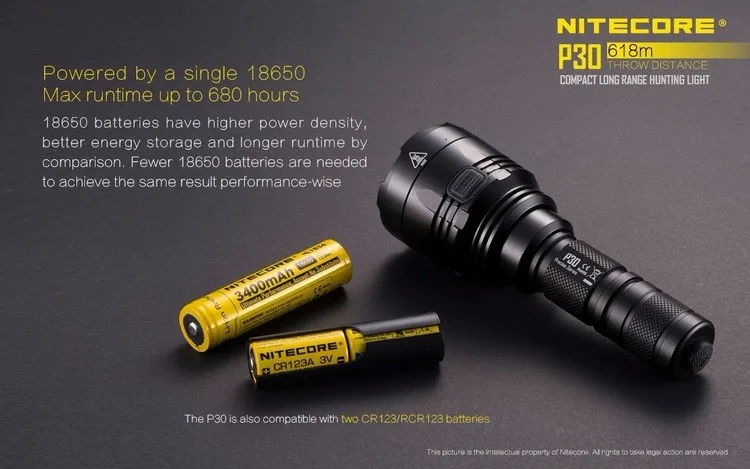 Nitecore P30 1000 люмен дальний тактический фонарик Открытый Охота Водонепроницаемый Портативный Факел + 18650 аккумулятор и зарядное устройство