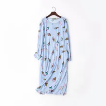 Весенне-осенняя женская ночная рубашка из хлопка, Повседневная Ночная рубашка с мультяшным принтом и карманом, Женское ночное платье с круглым воротником, большие размеры