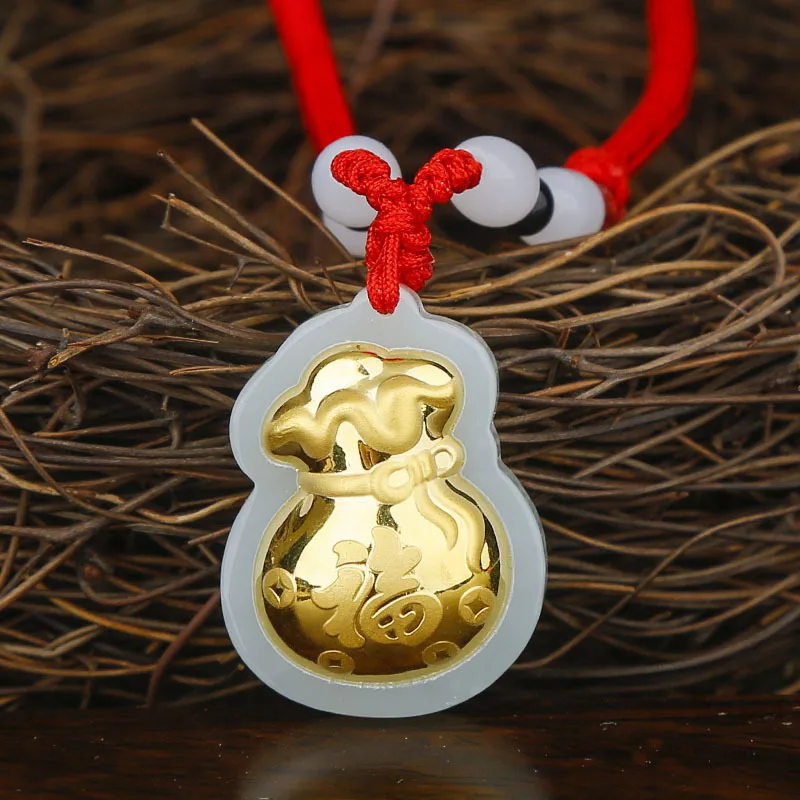 

2019 New Cluci Cage Pendants Choker Necklace Asg Inset Jades Pendant Female Goody Bag Necklace Pure Natural Hetian Purse Male
