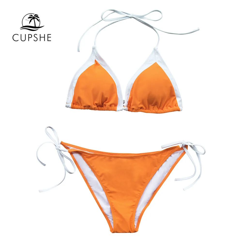 CUPSHE цитрусовый оранжевый комплект бикини стринги сексуальный шнуровка Ретро