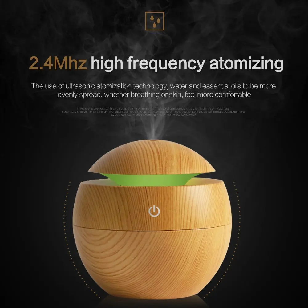 

130ml Wood Grain air Humidifier with LED Light 150ML Ultrasonic Aromatherapy Mist Maker Fogger for Home Car Aroma Diffuser