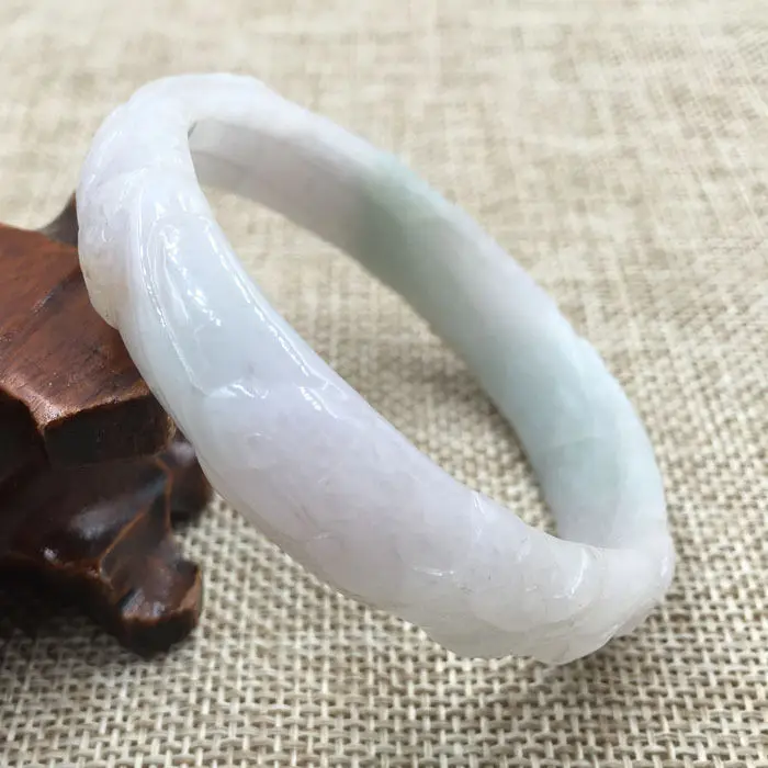 

A-521 55mm Hand-carved Certified Grade A Natural Green Jadeite Bracelet Bangle 28% 10.13