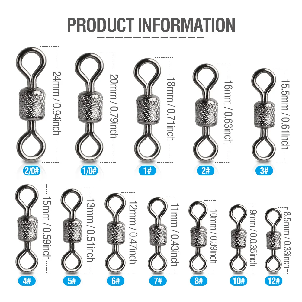 DONQL 50100pcs Fishing Swivel Connector 20#-12# Barrel Rolling Solid Rings For Fishhook Bearing Swivel Fishing Accessories (5)