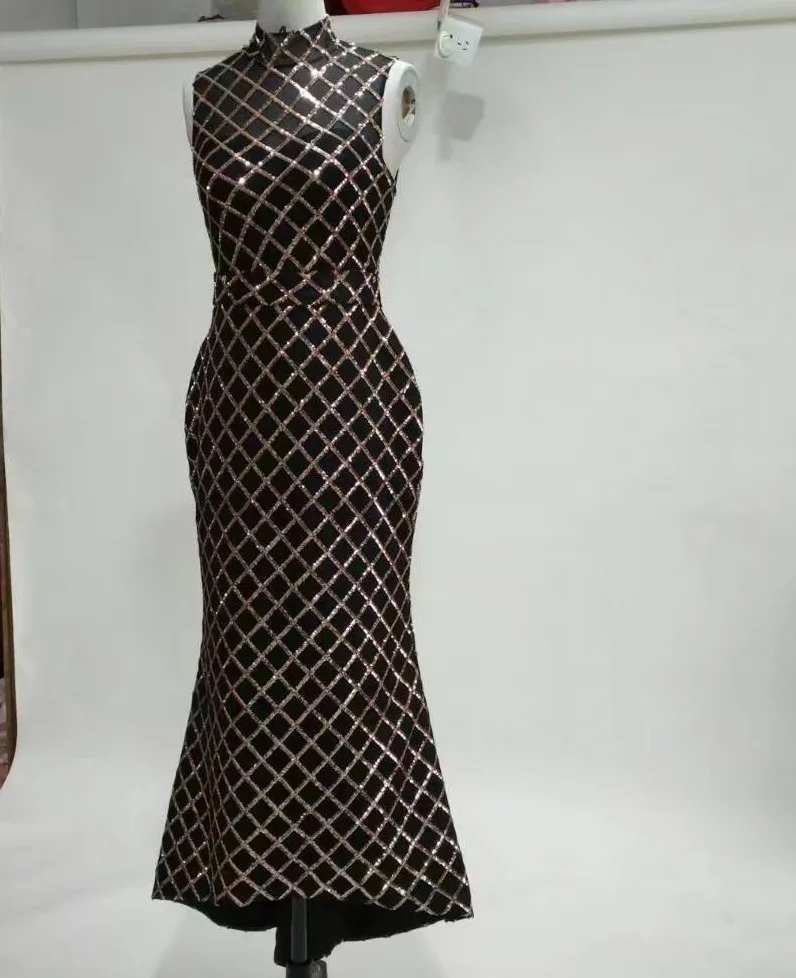 sleeveless Mermaid 2017 Black Long Glitter Dress