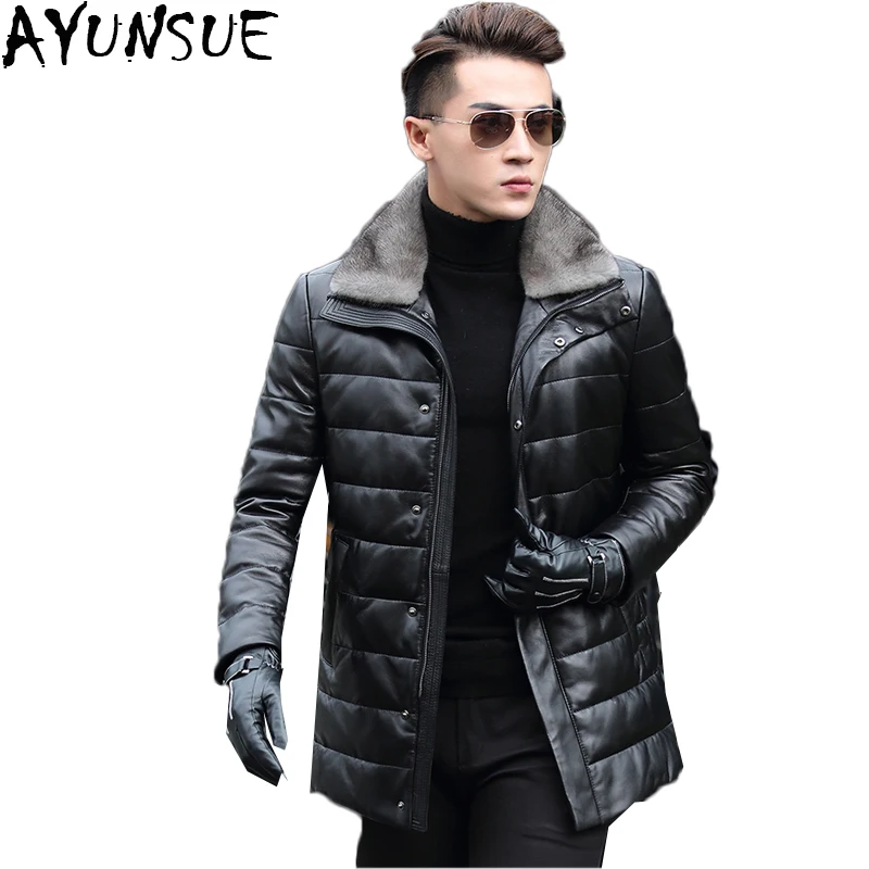 AYUNSUE Winter Geniune Leather Jacket Men Real Sheepskin Coat 2019 New ...