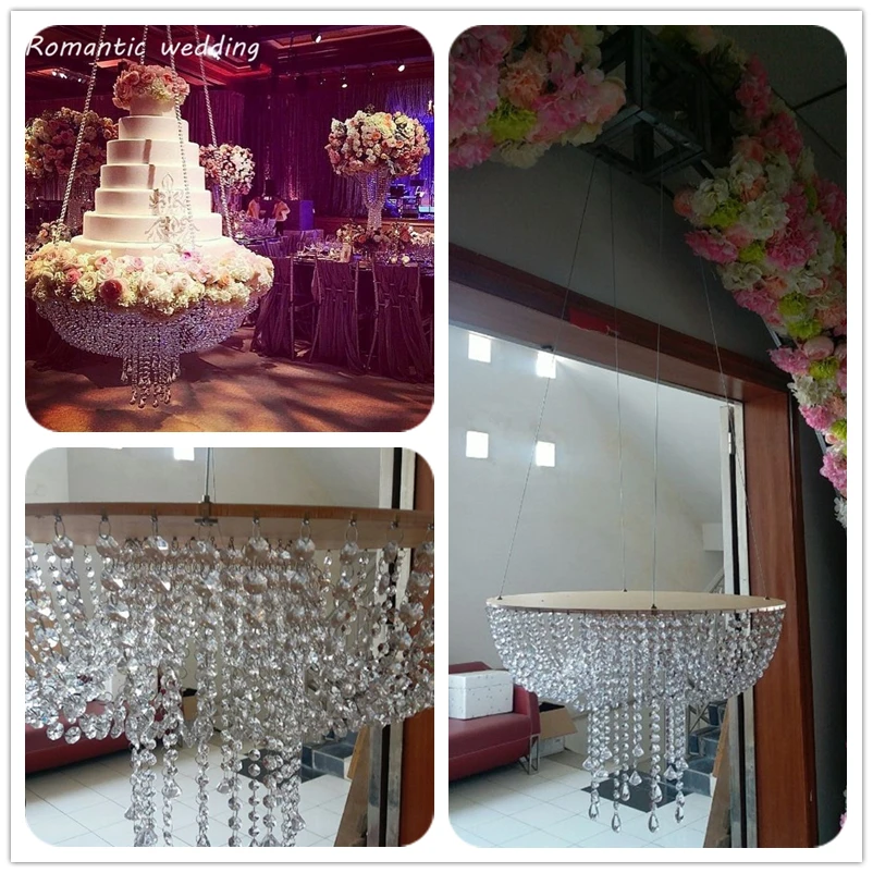 

60CM 24inch Wedding Crystal Chandelier style drape suspended Swing cake stand round Main table Decoration supplies