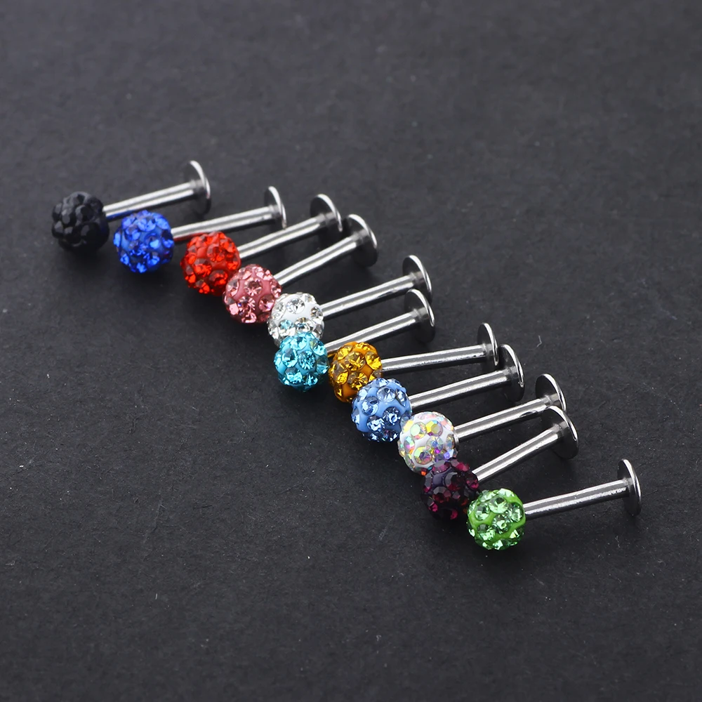 JUNLOWPY 1PC 316L Steel Crystal Ball Labret Stud Lip Ring Tragus Piercing Ear Cartilage Earring Body Piercing Helix Barbell Bar