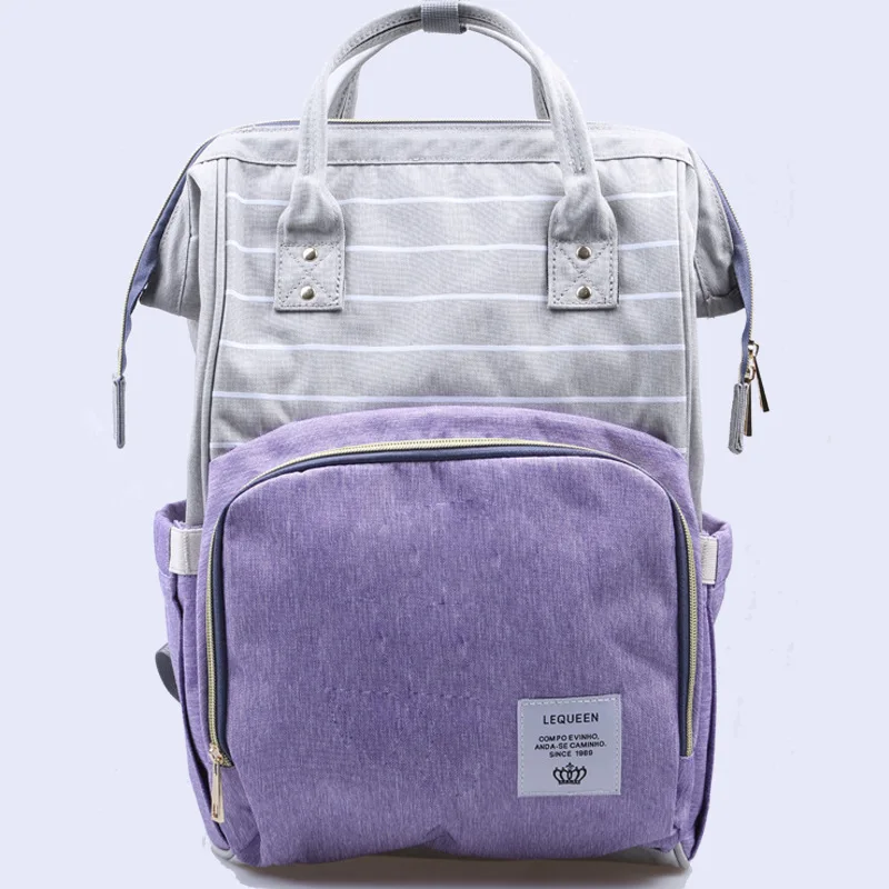 LMPB47-purple(2g) LEQUEEN Мумия подгузник для беременных сумка в полоску большой емкости сумка для кормления рюкзак уход за ребенком рюкзак для подгузников для мамы LMPB47 - Цвет: LMPB47-purple(2g)