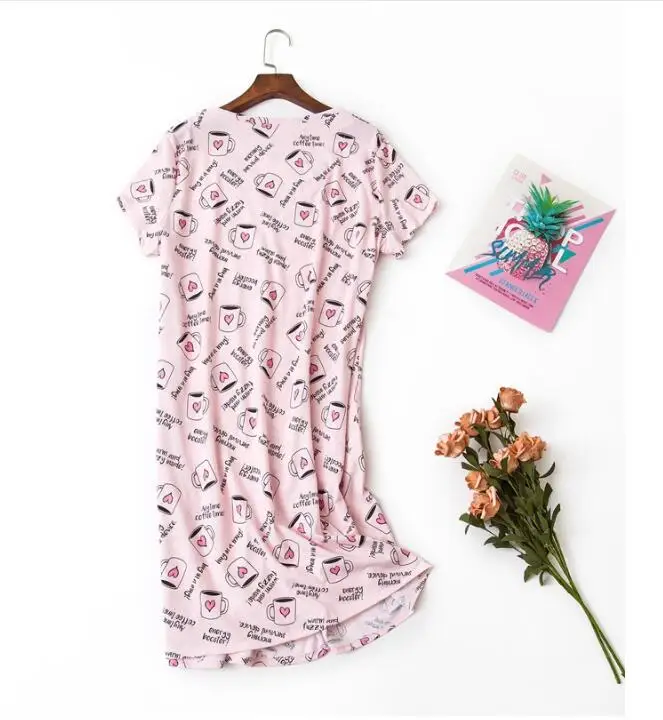 

2019 summer new listing short-sleeved cartoon pajamas women cotton long paragraph nightdress home service ladies skirt NEW