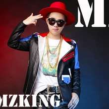 S-5XL! Новинка года для мужчин тонкий мужской DJ певец красные, синие шить кожаная мотоциклетная куртка костюм костюмы