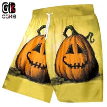 OGKB человек спортивные эластичный пояс пляжные шорты 3D печатных забавная тыква на Хэллоуин и камуфляж череп плюс размеры 6XL