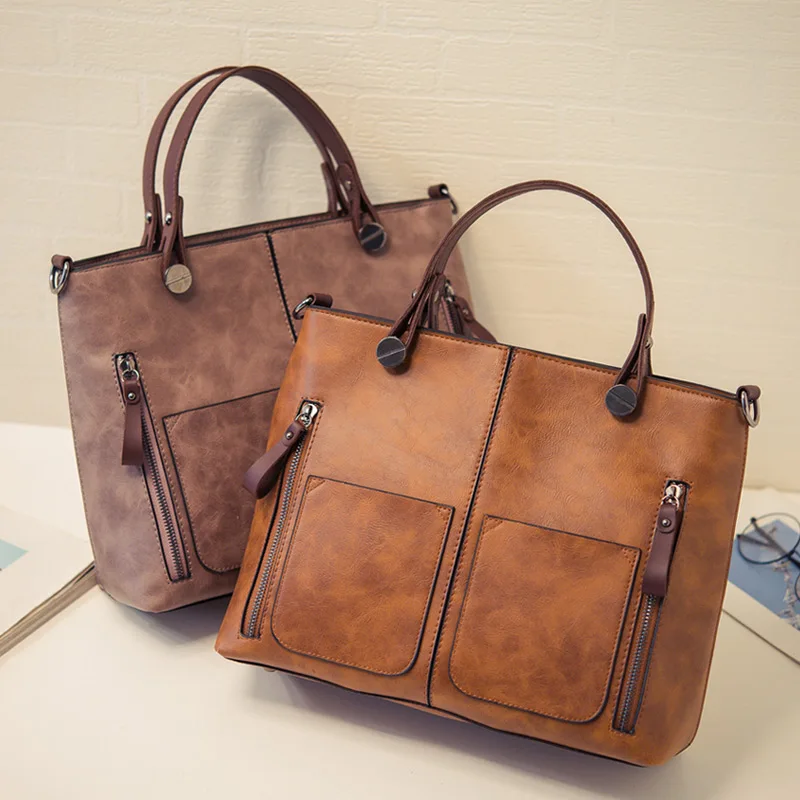 

2017 PU Leather Handbags Women's Designer Big Tote bag Women's Large Handbags Shoulder Bags Retro Simple Portable Women bag
