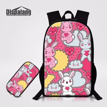 

Dispalang New Style 2 Pieces Set 16 Inch Children School Bag Cartoon Rabbit 3D Printing Backpacking Bags With Student Pencil Bag