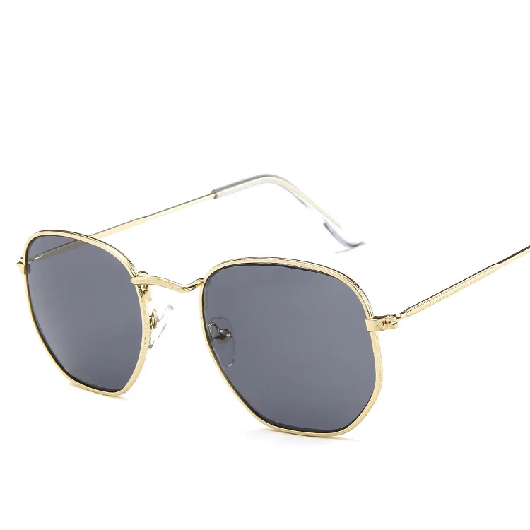 Модные солнцезащитные очки для женщин, брендовая дизайнерская маленькая оправа, полигоновые прозрачные линзы, солнцезащитные очки для мужчин, Винтажные Солнцезащитные очки, шестигранная металлическая оправа - Цвет линз: Gray