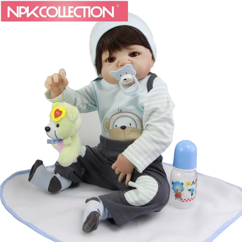 

Fashion White Skin 23 Inch Realistic Baby Doll Lifelike Full Body Silicone Vinyl Newborn Dolls Waterproof Boy Babies Toys