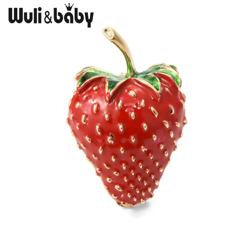 

Wuli&baby Lovely Red Strawberry Brooches Women And Men's Metal Enamel Weddings Party Brooch Pins Gifts
