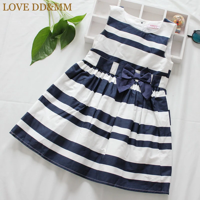 

LOVE DD&MM Girls Dresses 2019 Spring New Children's Clothing Girls Fashion Sweet Bow Striped Cotton Sleeveless Vest Dress