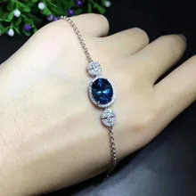 Отличающаяся хорошей устойчивостью натуральный 9*11 мм темно-синие браслеты с топазами s925 стерлингового серебра ювелирные украшения для женщин вечерние натуральный синий драгоценный камень