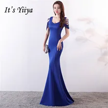 Вечернее платье с бисером O-образным вырезом It's Yiiya, Бальные платья без Королевский синий рукавов длиной до пола