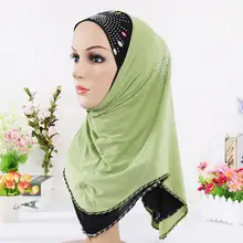Одежда высшего качества мусульманский зеленый вышитые горный хрусталь кружево леди платок тюрбан с различными цвет размеры 70 см* 62