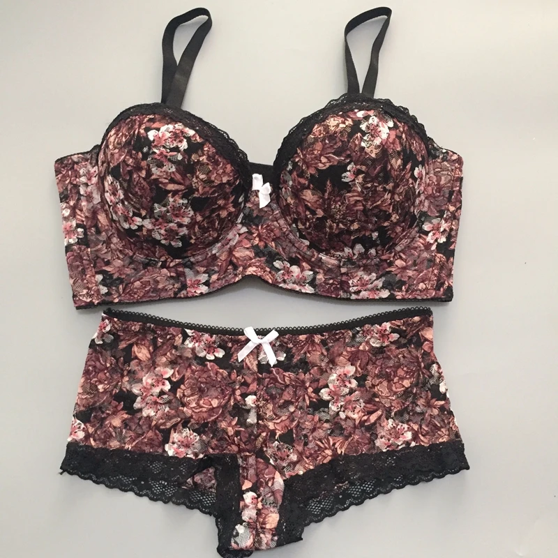 Fashion Design Brand Women Demi Bra Set Floral Lace Embrodiery