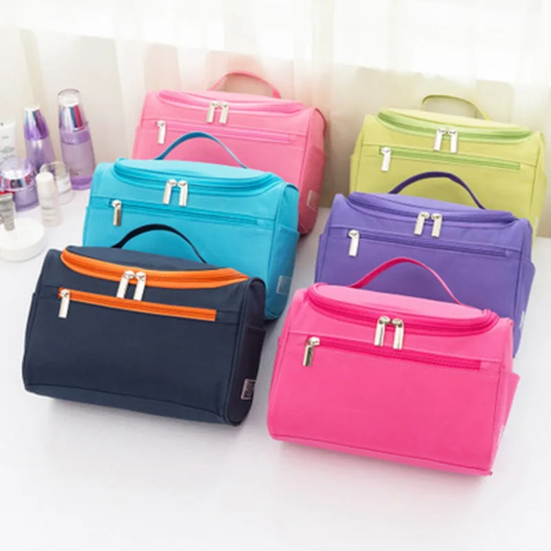 

Fashion Solid Travel Cosmetic Bag Zipper Make Up Portable Case Organizer Storage Women Makeup Pouch Toiletry Beauty Wash Kit Bag