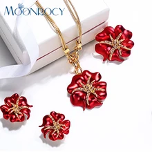 MOONROCY розовое золото Цвет Морская звезда кристалл Модные Цепочки и ожерелья серьги и кольцо ювелирных изделий Мода для женщин подарок