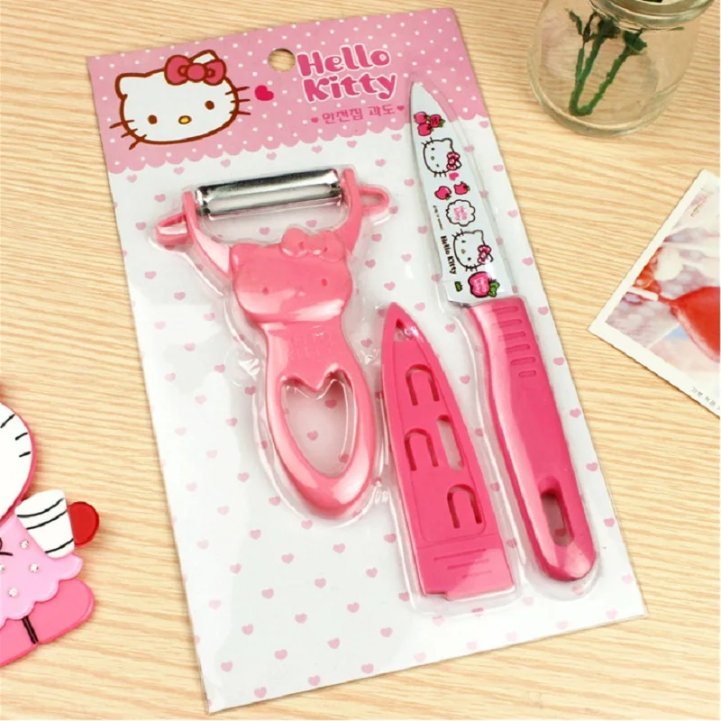 

Kitchen decorate Tools Pink Cat Neko Hello Kitty Pattern Peeler Set ceramics Fruit Knife Send friends fashion Kawaii Gift Set