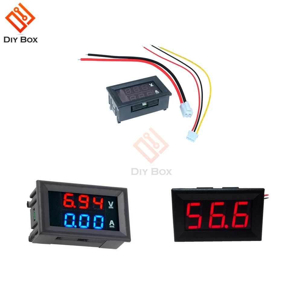 

0.56" Inch Mini Digital Voltmeter Ammeter DC 100V 10A Red/Blue Panel Volt Amp Meter Voltage Tester Dual LED Display With Cable