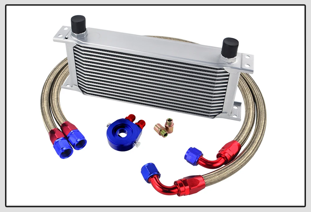 Wlr-универсальный 16 рядов масляный радиатор+ Масляный фильтр Сэндвич адаптер+ SS нейлон нержавеющая сталь плетеный AN10 шланг с PQY стикер+ коробка