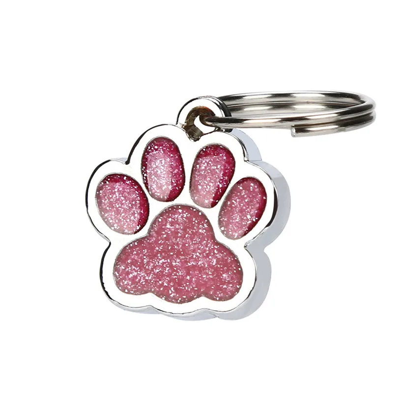 Трансер питомец питания 25 мм Блестящий Блеск в форме лапы собака кошка идентификационный брелок с кольцом 80309 - Цвет: Розово-красный