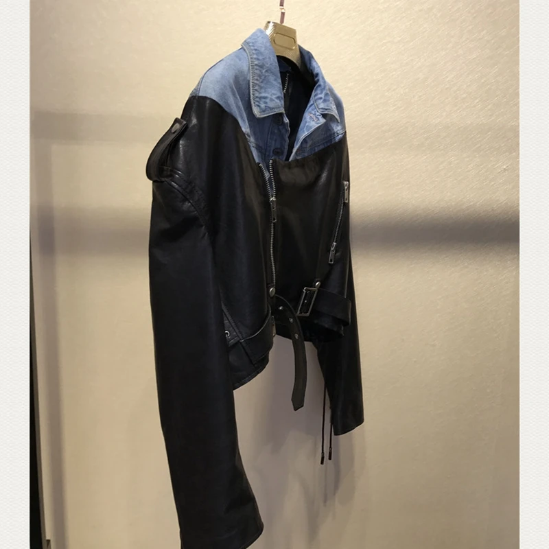 Женские пальто YUKOU,, Высококачественная кожаная куртка из овчины, сшитая джинсовая женская кожаная куртка из настоящей овчины