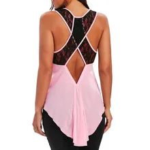 Женская дышащая кружевная рубашка для йоги Противоударная на подкладке в стиле пэчворк безшовная майка для фитнеса и бега с круглым вырезом спортивные топы A25