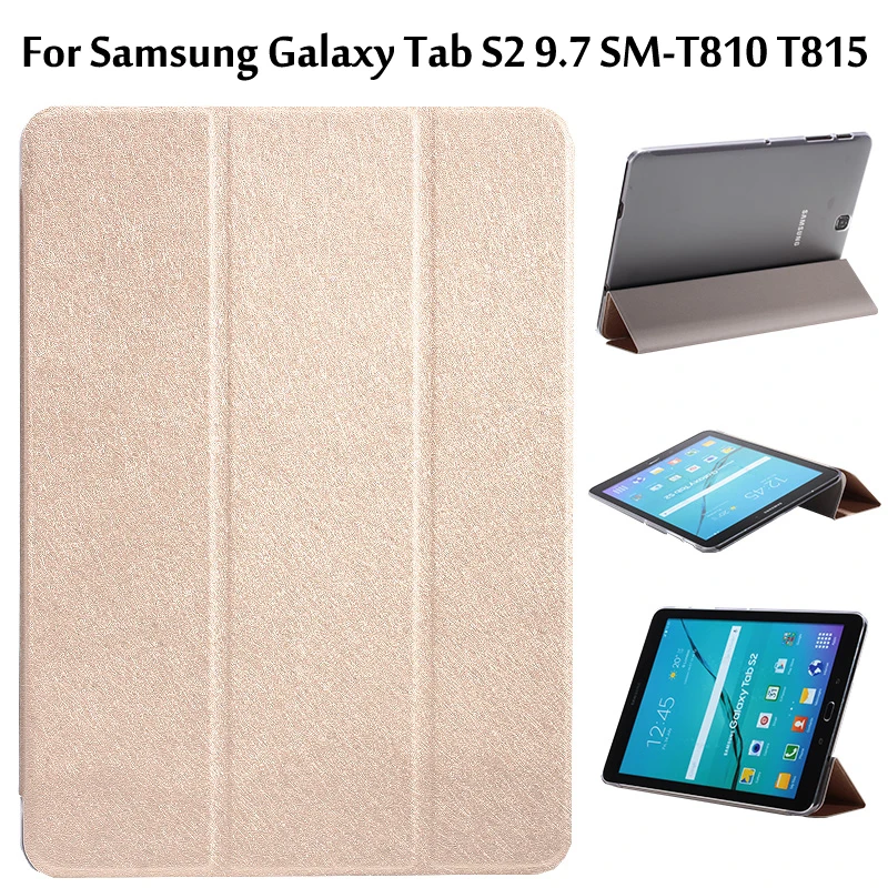 

For Samsung Galaxy Tab S2 9.7 SM-T810 T815 Ultra Slim 3-Fold Transparent Clear Cover PU Leather Protective Case +Film +Pen