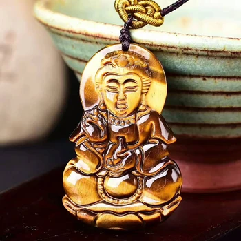 

Natural Yellow Tiger Eye stone Pendants Guanyin Pendant For Lucky Buddha Pendant Man Women Evil Spirits Jewelry