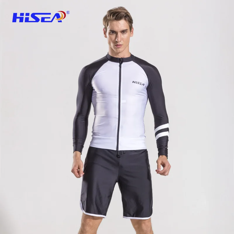 Черный HISEA S070 Мужская Пляжная футболка Рашгард Двухсекционный купальник с длинными рукавами солнцезащитный кардиган на молнии h2 - Цвет: Черный