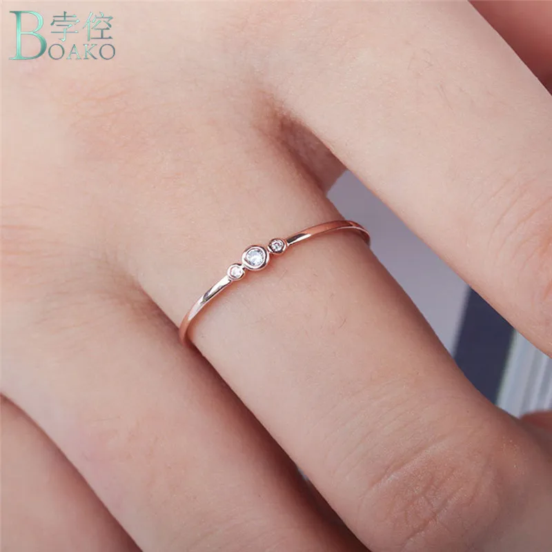 

BOAKO 2018 Simple Finger Midi Ring for Women Silver Gold-color Small Crystal Zirconia CZ Engagement Rings For Women Jewelry